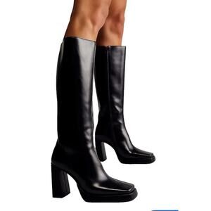 Jeffrey Campbell Womens Leather Maximal High Block Heel Boots Olive Sz 9.5 NWOT